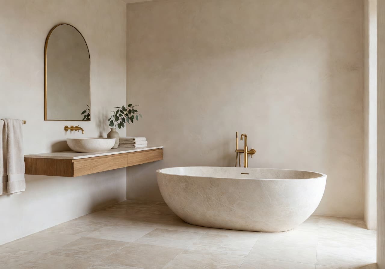 After AI redesign — Before and After Bathroom AI Interior Design in Spa-Like Warm Minimal style by DecorAI